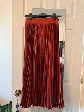 H&M Rust Red Pleated Maxi Skirt